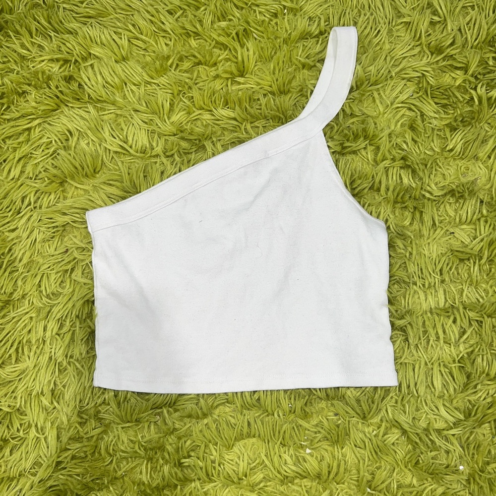 Brandy Melville white one shoulder crop top